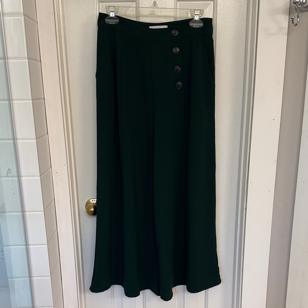 DARK GREEN HIGH WAISTED WIDE LEG CROPPED PANTS